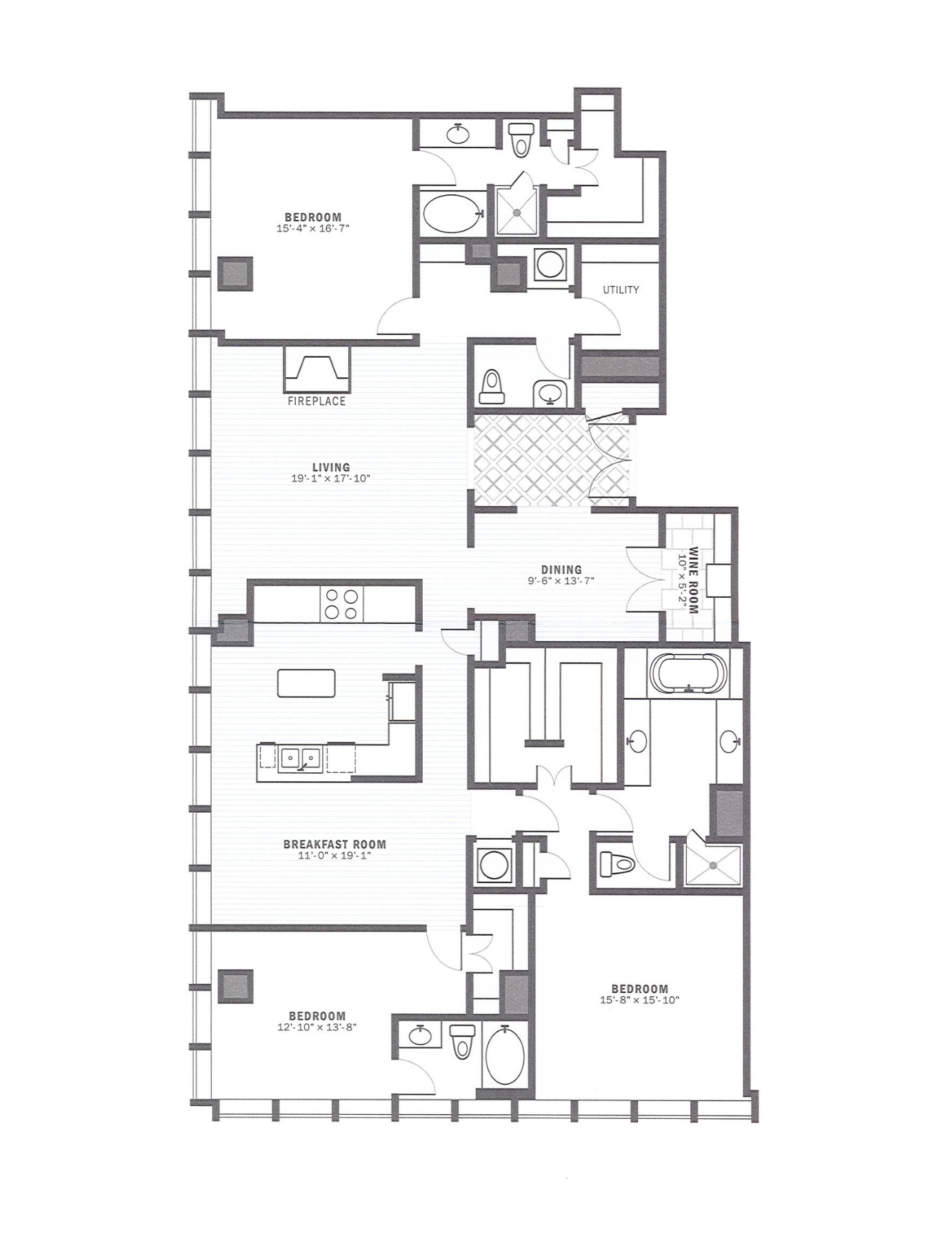 Floor plan for 3 beds, 3.5 baths, 2907 sqft